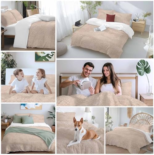 LooPoP Duvet Cover Set Queen Size Beige Linen Comforter Sets 3 Pieces