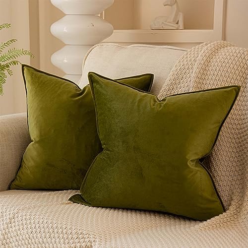 JUSPURBET 22x22 Velvet Decorative Throw Pillow Covers Set of 2,Olive