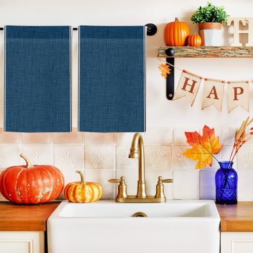 Minimalist Blue Beige Kitchen Towels Set of 3 Rustic Traditional
