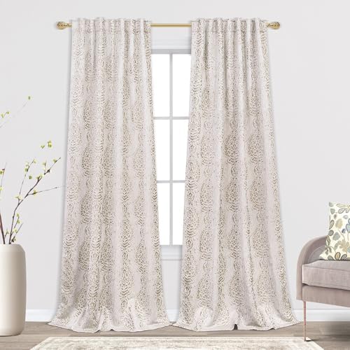 Mrs.Naturall Taupe Geometric Patterned Living Room Curtains, 84 Inch