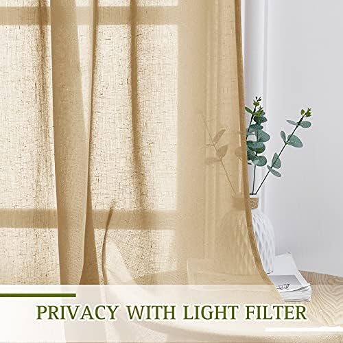 NICETOWN Sheer Linen Curtains Flax Texture 96 inch Long, Grommet Semi