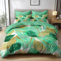King Duvet Cover Reversible Design, Tropical Leaves Lines Soft Bedding