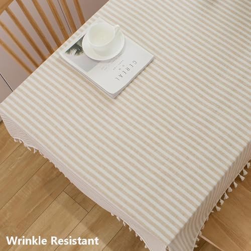 TruDelve Cloth Tablecloth Rectangular Beige Striped Cotton Table