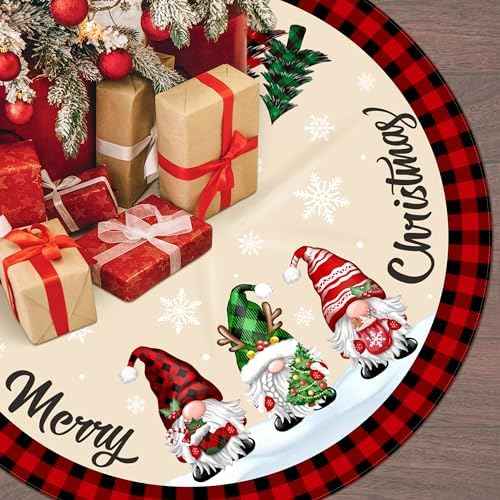 48 Inch Red Black Buffalo Plaid Gnome Tree Skirt