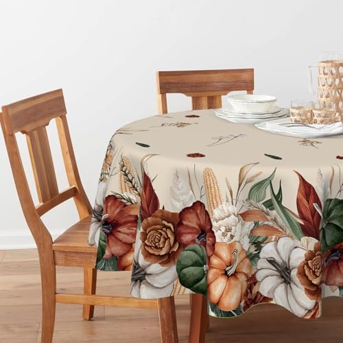 Horaldaily Fall Tablecloth 90 x 90 Inch Round Flower Autumn Harvest