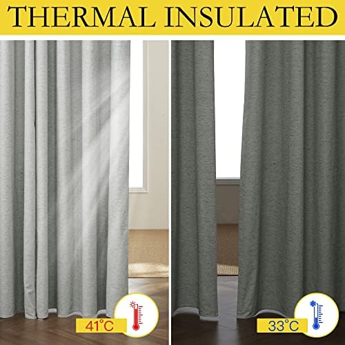 NICETOWN Grey Long Linen Full Shade Panels, 52" Wide x 120" Long, Pair