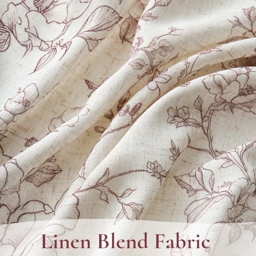 GIGIZAZA Linen Blend Living Room Curtains 96 Inch 2 Panels, Floral