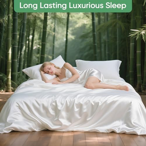 100% Bamboo Viscose & Lyocell Tencel Sheets Set Queen Size,Cooling &