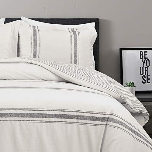 Lush Decor Farmhouse Stripe Reversible Cotton Duvet Cover Queen Size