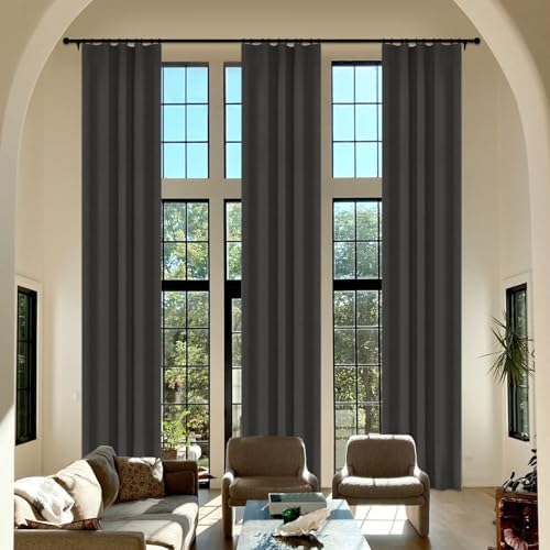 Fcosie Charcoal Grey Extra Long Chenille 100% Blackout Curtains