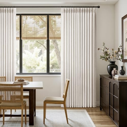MIULEE Pinch Pleated Linen Curtains 108 Inches Length 2 Panels Natural