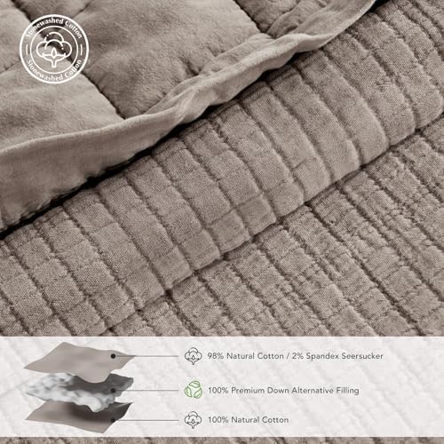 EVERGRACEHOME Stonewashed Cotton Quilt Set, King Size, Truffle Taupe