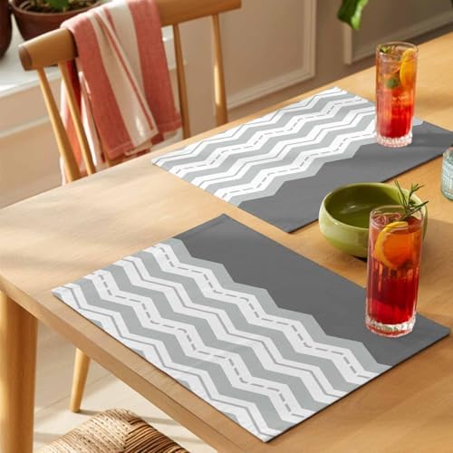 Cotton Linen Placemats for Dining Table Set of 8 Grey Striped Theme