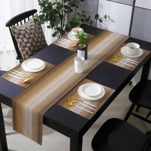 Brown Beige Table Mats Set of 6 With Table Runner 90 Inches