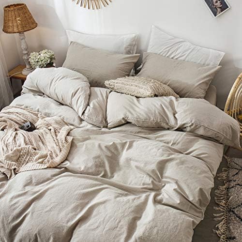 MooMee Duvet Cover Set 100% Washed Cotton Linen Like Cal King
