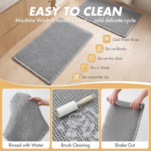 MIULEE Set of 2 Waffle Bathroom Runner Rugs Light Grey 2'x5'(24"x60")