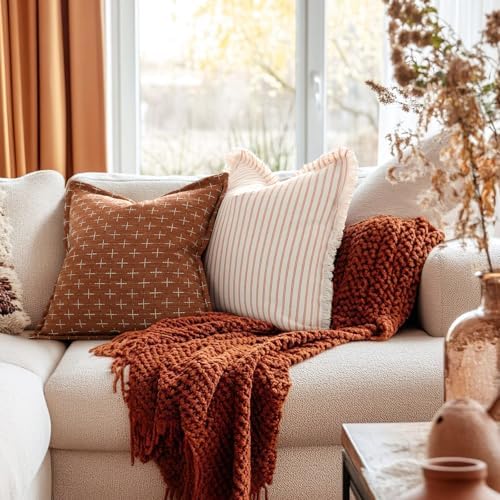 ZWJD Fall Pillow Covers 18x18 Set of 2 Soft Polyester Textured Rust