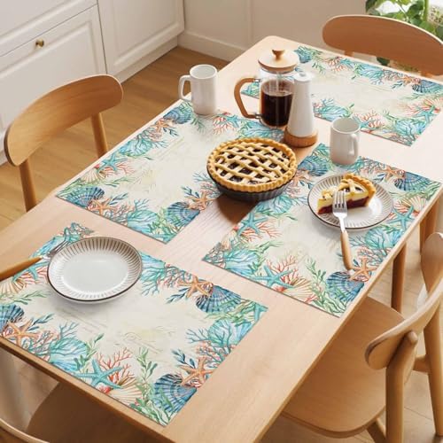 Placemats Set of 8, Beige Coastal Woven Placemat, Linen Place Mats for