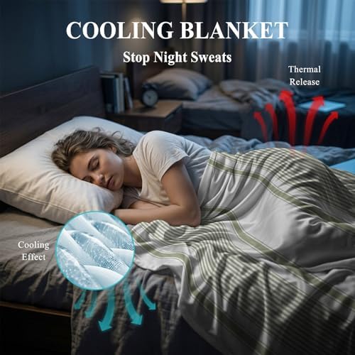 30"x40" Throw Cooling Blanket Sage Green Stripe Ice Silk Lightweight