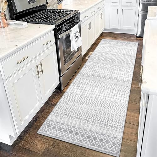Gray Runner Rugs for Hallway, 2x6 Washable Luxury Bathroom Rugs