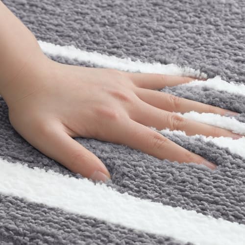 HOMEIDEAS Bathroom Rug Set 2 Piece, Striped Super Absorbent Soft