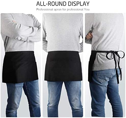 TOPTIE 2 Pack Waist Half Apron with 3 Pockets for Restaurant Waitress