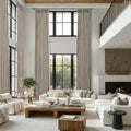 Pinch Pleated Linen Tan Curtains 192 Inches Long for High Ceiling