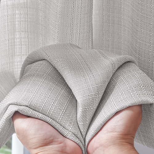 jinchan Grey Linen Textured Curtains 63 Inch Length 2 Panels for