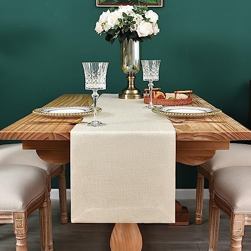 NEWISHER Farmhouse Rustic Table Runner Solid Beige Rectangular Table