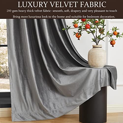 Gray Blackout Velvet Curtains 120 inch for Living Room,Full Blackout