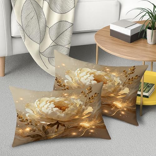 Peony Throw Pillow Covers Set of 2, Elegant Modern Gold Floral None