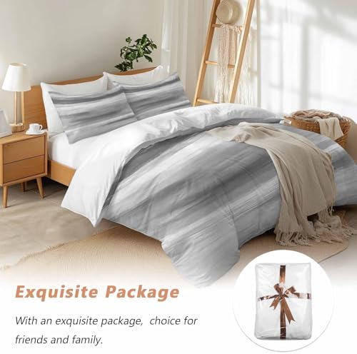 3 Piece Grey Ombre Duvet Cover Set Queen Size, Microfiber