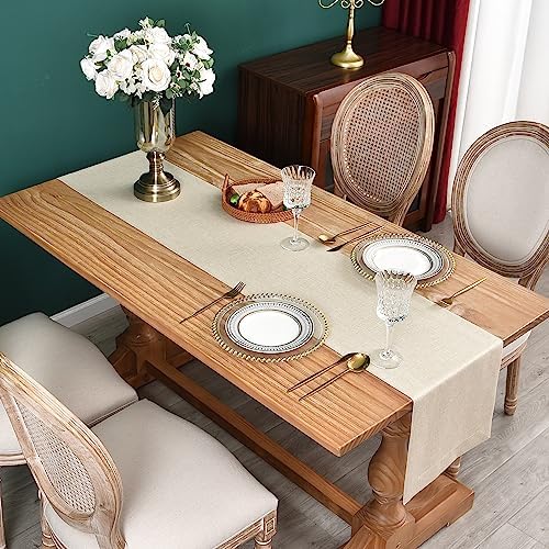 NEWISHER Farmhouse Rustic Table Runner Solid Beige Rectangular Table