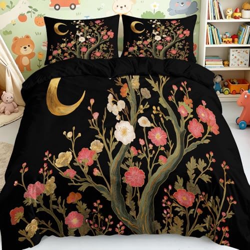 California King Duvet Cover Set Plants Flowers Moon Soft Microfiber