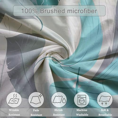 Soft Microfiber Duvet Cover Light Gray - Plants Gradient Leaves