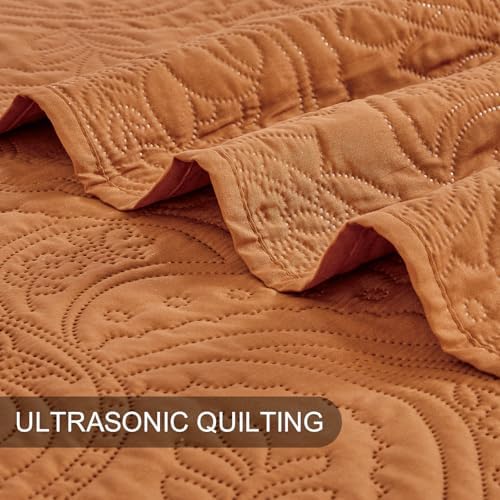 BOURINA Ultrasonic Orange Queen Quilt Set 3-Piece Bedding Set