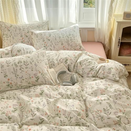 Sedefen Floral Duvet Cover Queen Size Green Floral On White Bedding