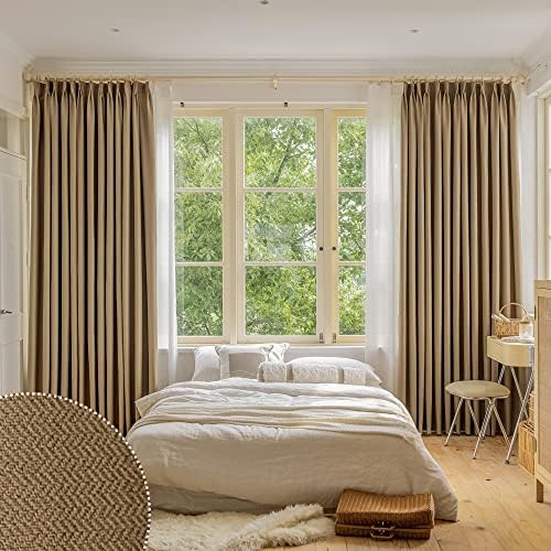 HUTO 100 Percent Blackout Pinch Pleat Curtain for Bedroom, Triple