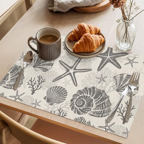 Placemats Set of 8, Grey Coastal Summer Woven Placemat, Linen Place