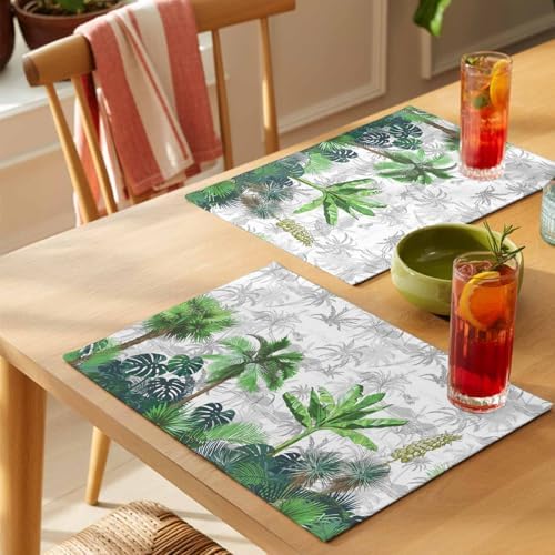 Placemats Set of 8, Summer Botanical Woven Placemat, Linen Place Mats