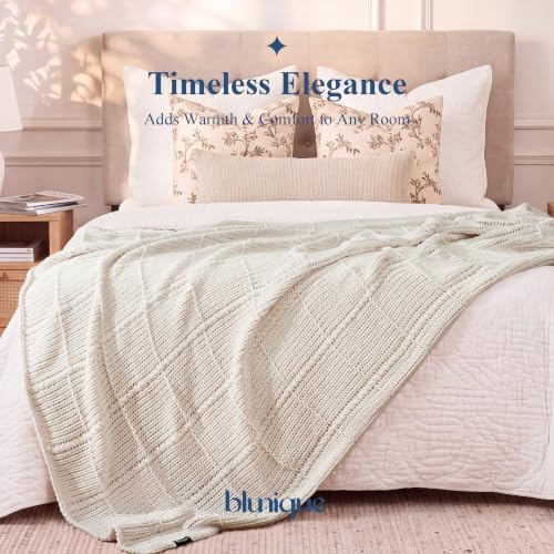Chenille Knit Throw Blanket, Soft Cable Knit Blanket with Openwork