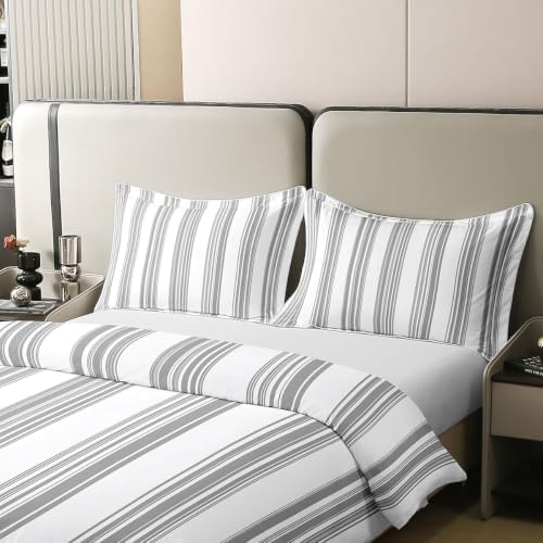 Erosebridal Grey Minimalist Striped 100% Cotton Duvet Cover King