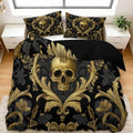 California King Duvet Cover Set Gothic Style Skull with Gold