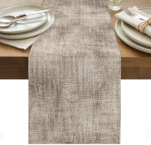 Vintage Beige Linen Texture Table Runner, Minimalist Brown Distressed