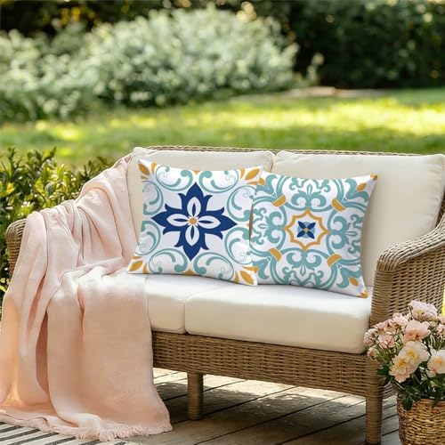 Outdoor Waterproof Throw Pillow Covers 18x18 Set of 4 Floral Boho