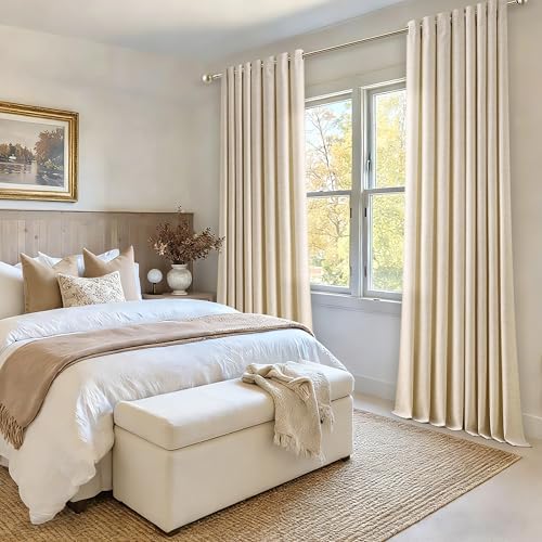 Curtains 108 Inch Length Semi Sheer Thick Linen 2 Panels Oatmeal