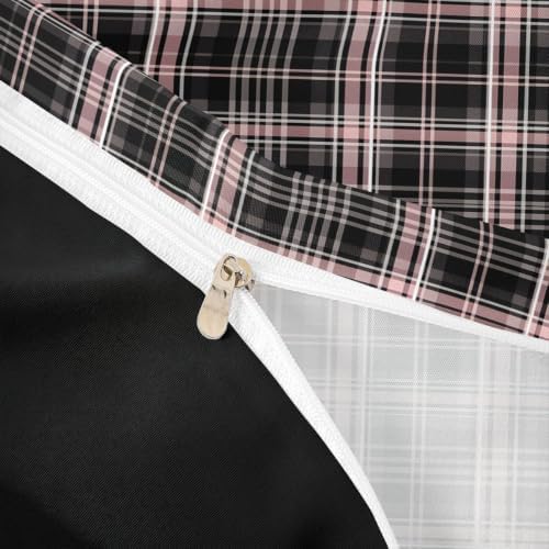 Manfei Tartan Grid Girls Bedding Set Twin Size, Line Plaid Checkered
