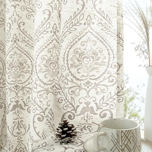 LAMIT Natural Taupe Linen Curtains for Bedroom 63 inch Length 2 Panels