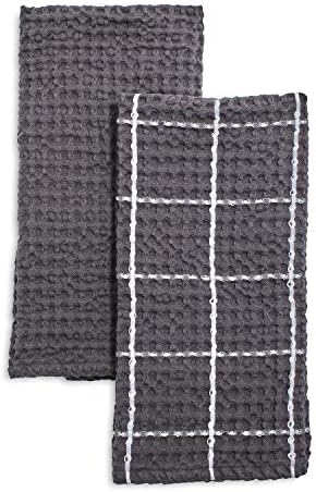 Sur La Table Washed Waffle Kitchen Towels, Set of 2, Charcoal
