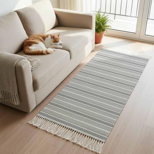 Grey Stripe Hallway Runner Rug 2'x5', Modern Minimalist Geometric